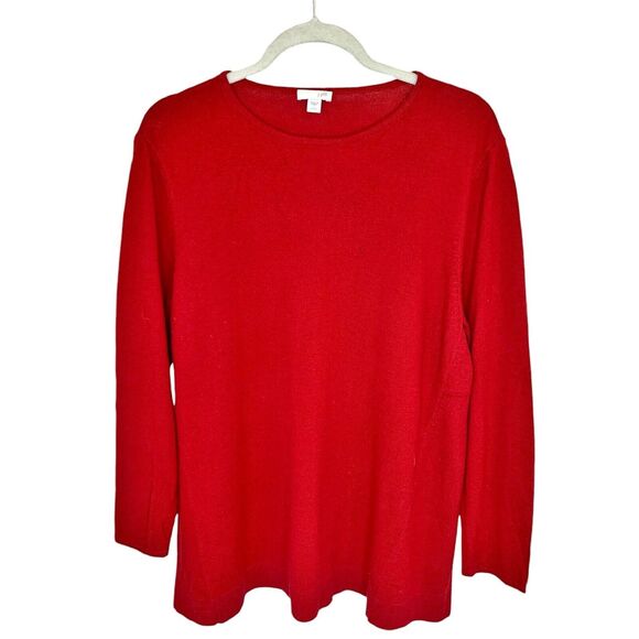 J Jill Red Sweater Pullover Tunic A-Line Size Large Petite LP Cotton Blend Cozy - Picture 1 of 5